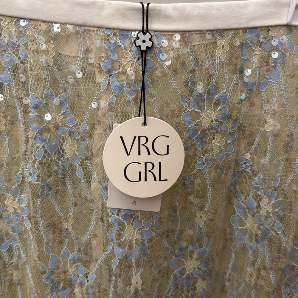 NWT! VRG GRL Devyn Sequin Midi Skirt Lace Size AU 6 Embellished Sequin Champagne - Picture 7 of 16